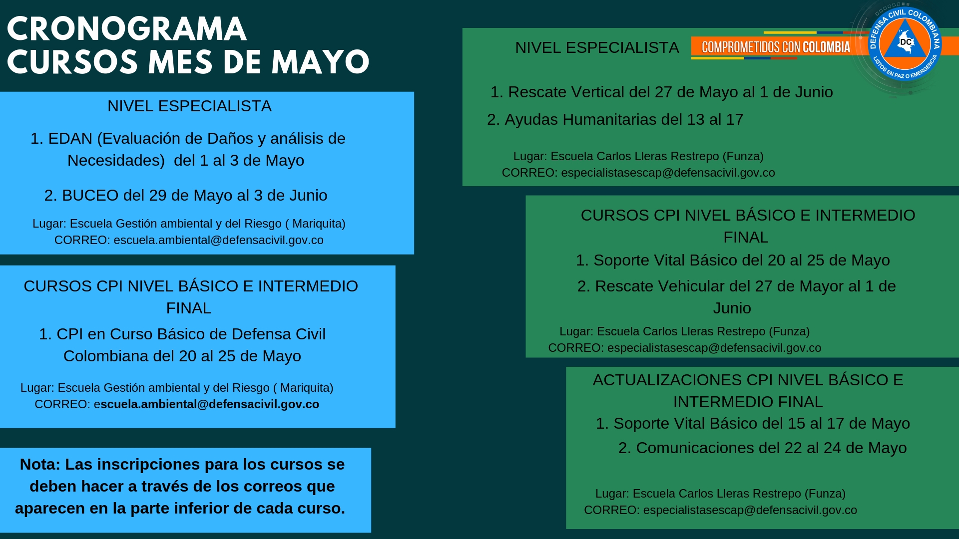 Cronograma Capacitaciones mes de mayo
